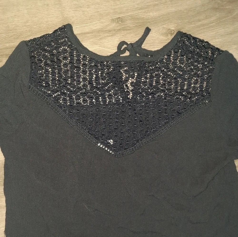 Charlotte Russe Three Quarter Sleeve Crochet Neckline Blouse